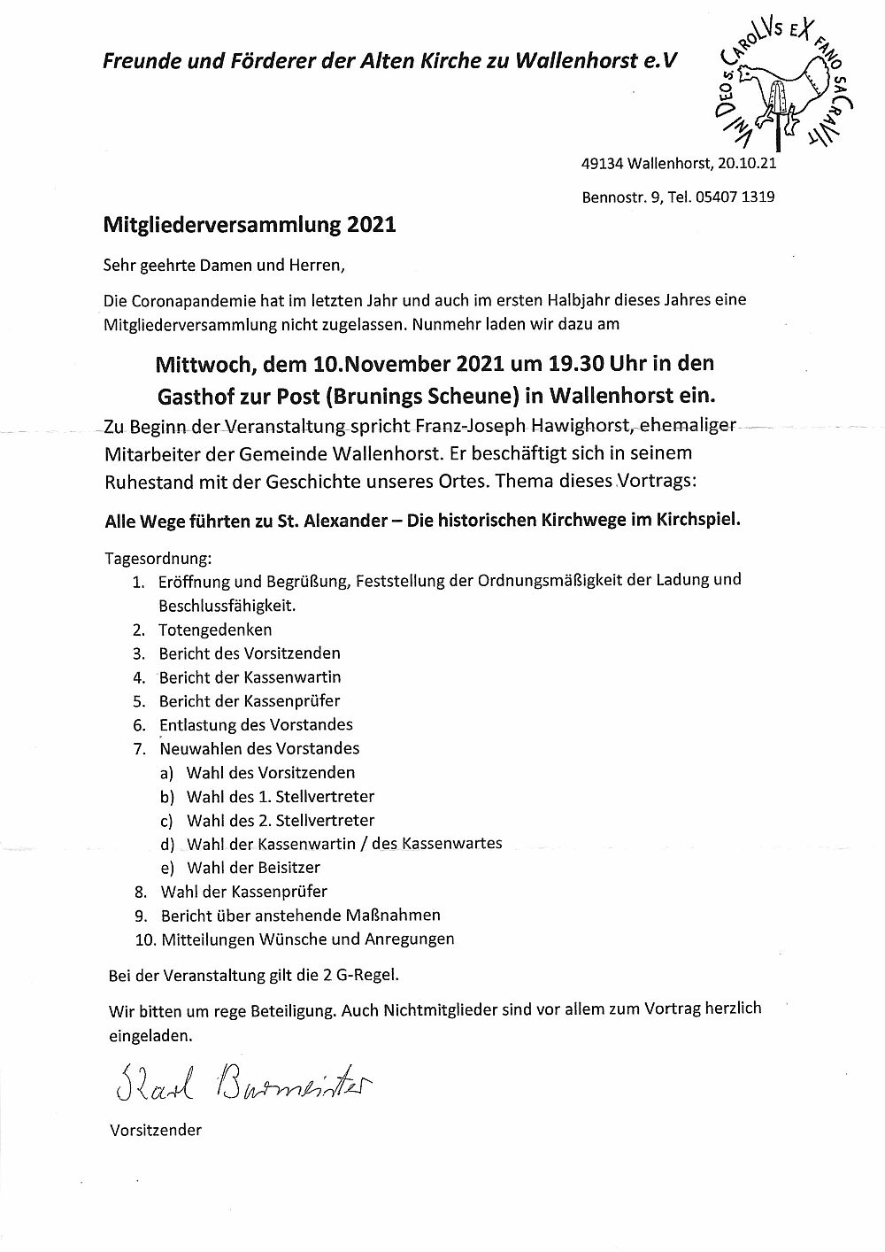 Scan des Einladungsschreiben zur Mitgliederversammlung